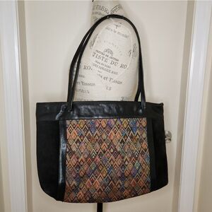 70s Kilim Leather Tote Carpetbag